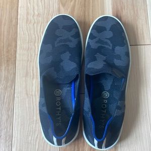 Rothy’s black and grey camo slip on sneakers